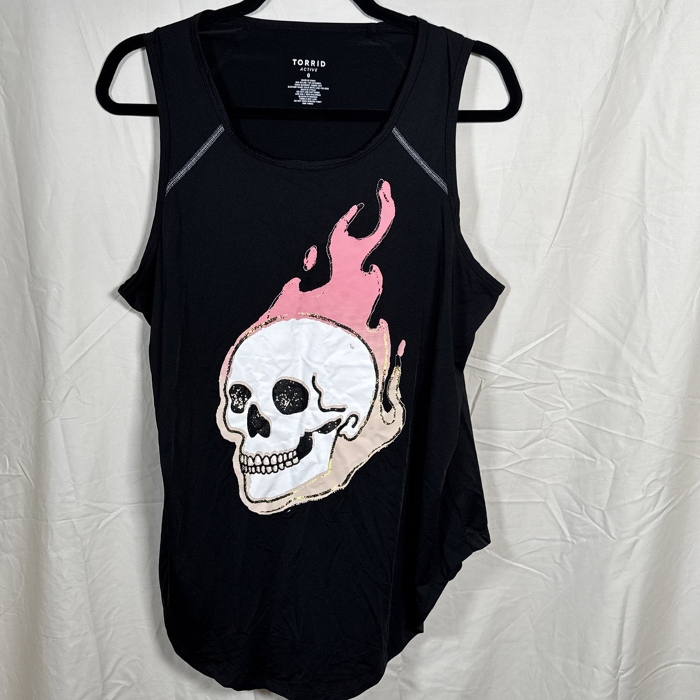 Torrid Plus Flaming Skull Sleeveless Active Tank Tee Size Size 0 XL‎